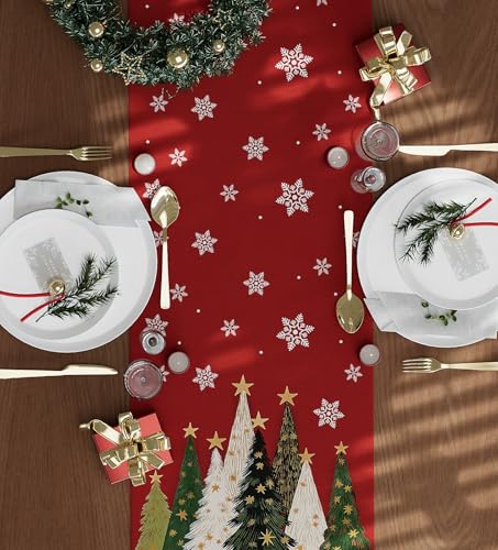 Christmas Table Runner Snowflakes Christmas Tree Home Decorations Red