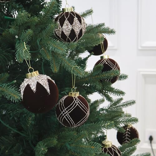 3.15INCH Brown Velvet Ornaments for Christmas Tree (12 Count)