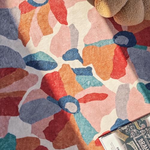 5ft Floral Round Rug Washable Living Room Rug Colorful Cute Bloom (19.63 Sq Ft)
