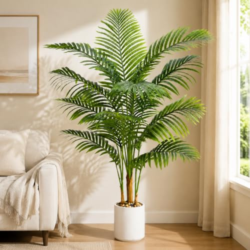 Artificial Palm Tree Plant 6FT Tall Fake Tropical Palm Tree in Pot (18 Count)