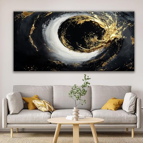 Large Abstract Wall Art For Living Room Black And Gold Wall Art Modern Canvas Art Wall Decor 29" X 58" Painting Abstract Art For Bedroom Hotel Office Apartment Home Decoration