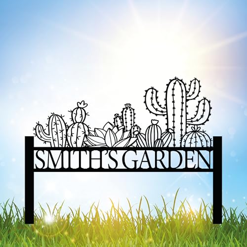 Personalized Cactus Metal Garden Sign