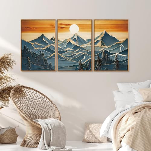 Large Mountains Framed Canvas Wall Art Set of 3