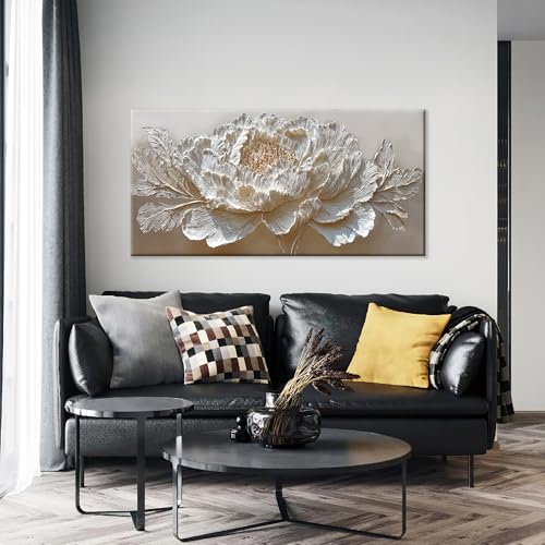 Large Canvas Wall Art Decor White Peony Flower Canvas Art Wall Decor For Living Room Modern Decor Elegant Nature Botanical Flower Canvas Prints Wall Art Decor For Bedroom Home Office Decor 24×48Inch