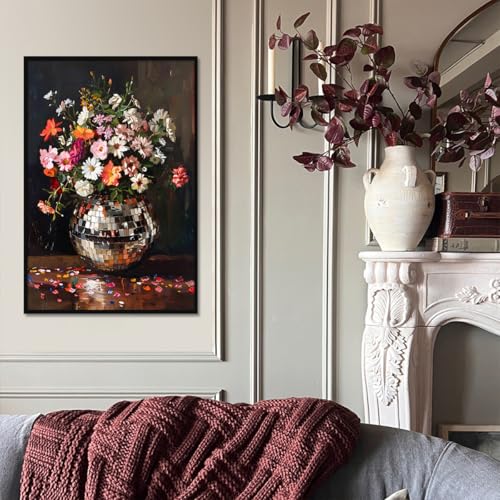 Colorful Moody Florals Disco Ball Canvas Wall Art