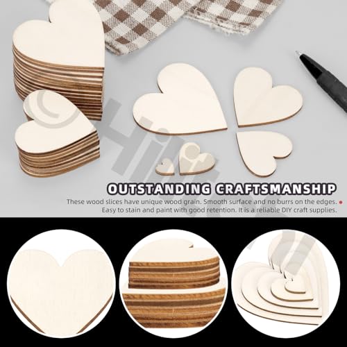 300Pcs 5Sizes Unfinished Wooden Hearts Wood Hearts Craft Unfinished Wooden Hearts Ornanents Wooden Hearts Shape Blank Wood Ornaments Cutout Blank Wood for DIY Art Crafts Home Decorations (300 Count)