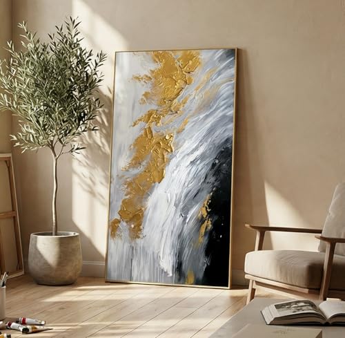 Hand Painted Gold Abstract Oil Painting on Canvas for Entrance