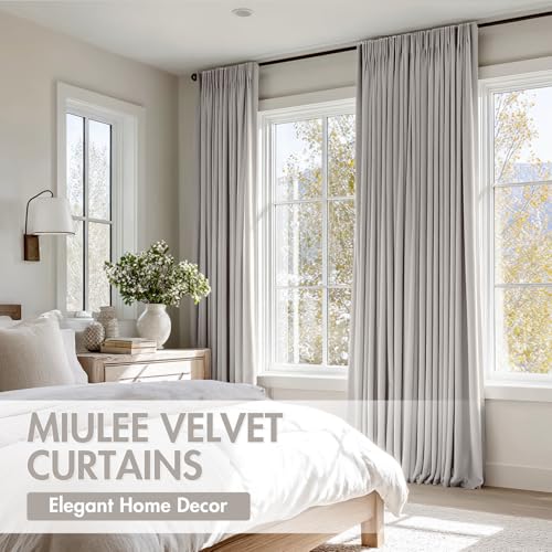 Silver Grey Blackout Velvet Curtains Drapes 96 Inch Long 52"x96" (2 Count)