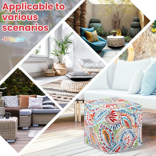 2 Pack Inflatable Outdoor Ottoman Pouf Waterproof Cube 16" Square Blow up Ottoman Footrest with Handle Outdoor Portable Footstool for Patio Garden Camping or Home Pool
