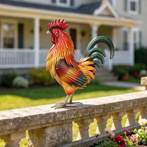 Rooster Garden Statue Sculpture Metal Chicken Yard Decor Outdoor Figurines Patio Backyard Decoration