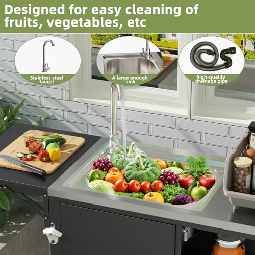 Outdoor Grill Table with Sink & Foldable Worktop