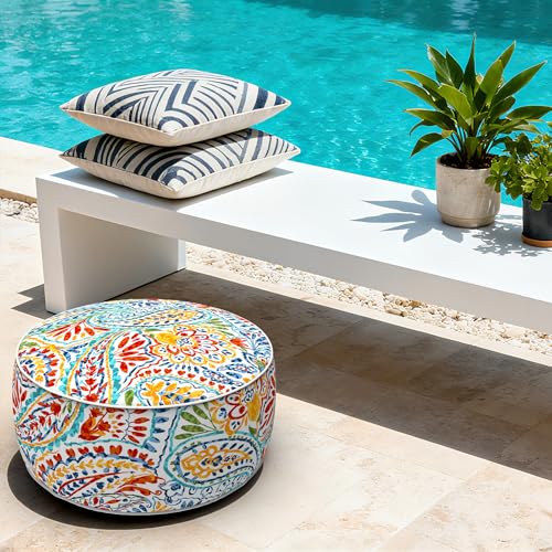 Indoor Outdoor Inflatable Ottoman with Handle D21 x H9 Inch