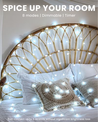 Globe String Lights 59 Ft 100 LED Fairy Lights Plug in with Remote Timer