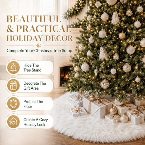24 Inch White Faux Fur Christmas Tree Skirt