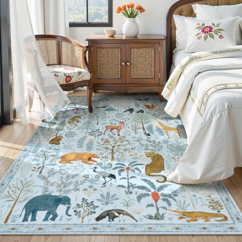 Animal Print Washable Area Rug 5x7 Soft Nursery Rugs for Living Room (35 Sq Ft)