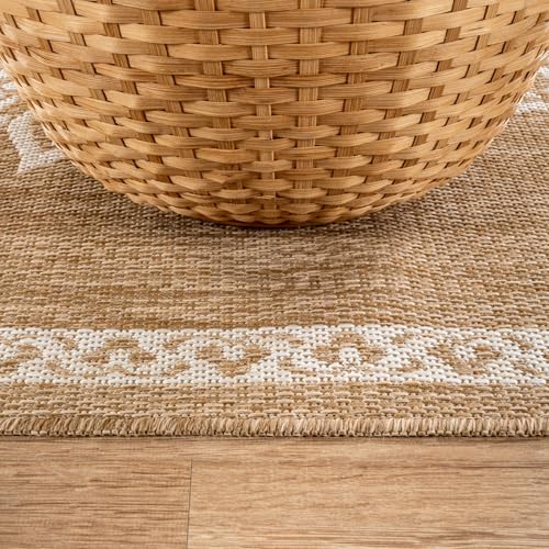 Outdoor Rug 8x10 Medallion Natural Modern Area Rugs for Indoor and Outdoor Patios Kitchen and Hallway Mats Washable Porch Deck Outside Carpet (80 Sq Ft)