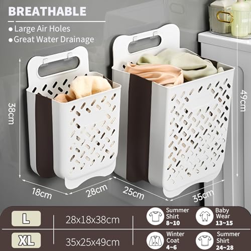 Plastic Collapsible Hanging Laundry Baskets with Carry Handle (2 Count)