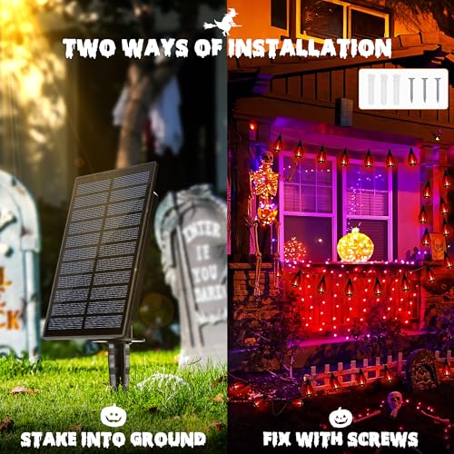27FT 10 LED Solar Flame Halloween String Lights Outdoor