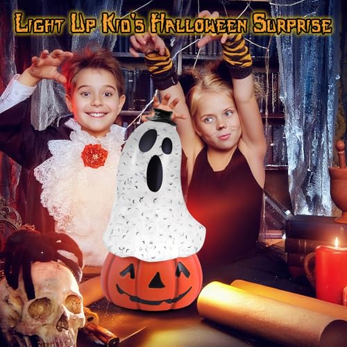 Halloween Snow Globe Lantern with Ghost and Pumpkin