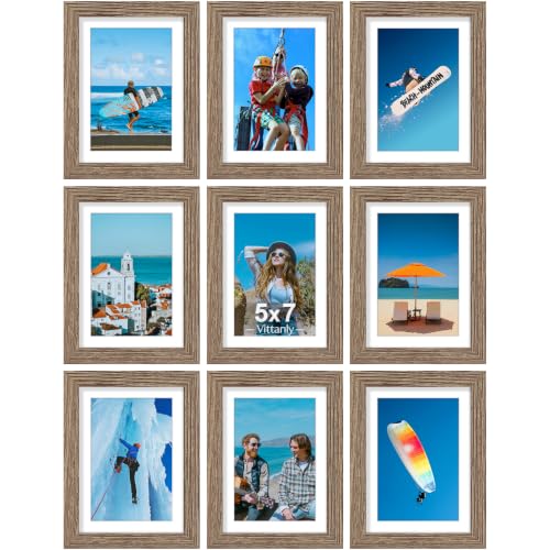 5x7 Picture Frames Set of 9 for Wall Mount or Tabletop (9 Count)