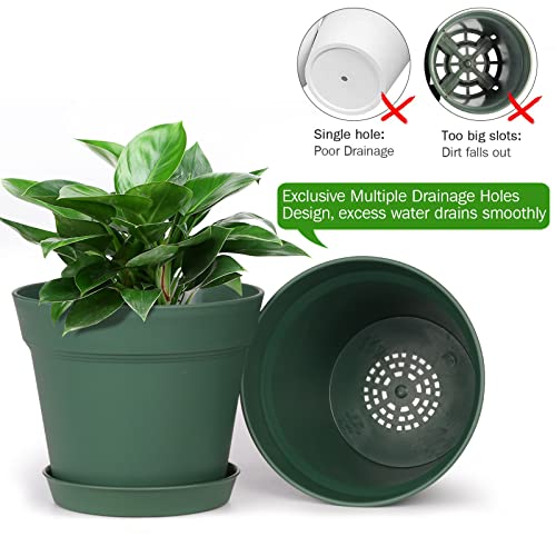 6 Inch Plastic Plant Pots with Drainage Holes and Saucers (15 Count)