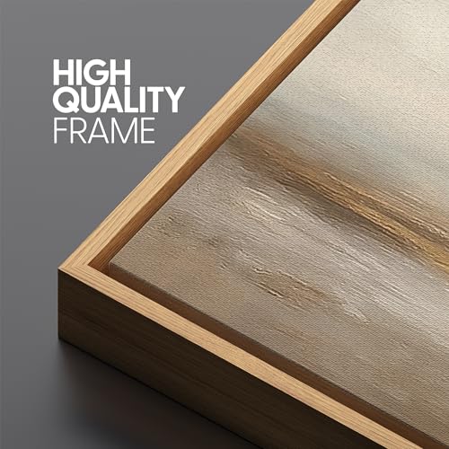 Extra Larg Framed Canvas Print Wall Art Neutral Beige Horizon Abstract Modern Minimalist Landscape Illustrations Decorative Colorful for Bedroom