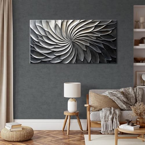 Abstract Black and White Wall Art for Living Room Modern Canvas Print Painting Lines Flower Floral Large Artwork Bedroom Home Office Wall Décor