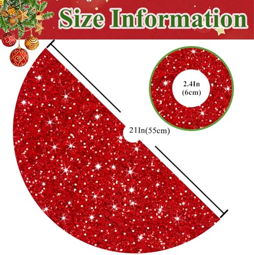 Red Christmas Tree Skirt Mini Glitter Tree Skirts 21 Inch Sequin Xmas Tree Skirt Thick Velvet Tree Mat Small Sparkly Tree Skirts Bling Christmas Tree Skirting Collar for Winter Holiday Decor