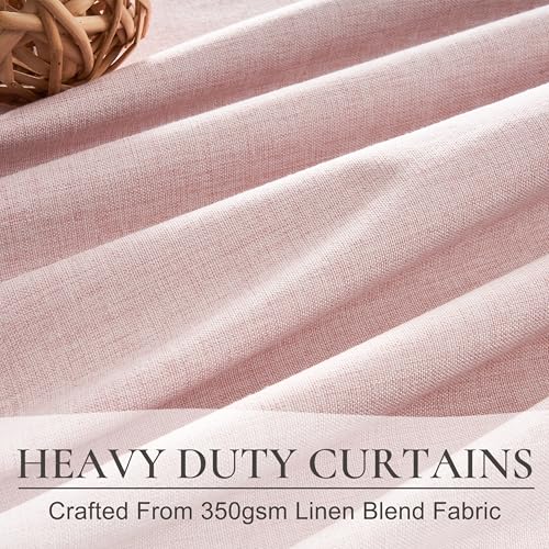 Pink Blackout Thick Linen Drapes 108 Inches Long 2 Panels Set for Bedroom (2 Count)