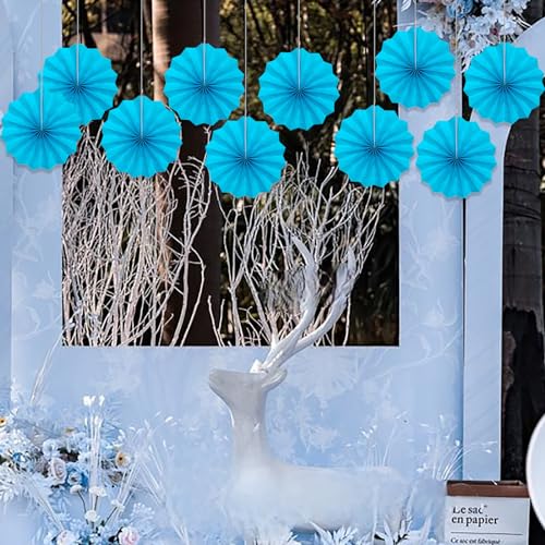 Blue Hanging Paper Fans 8in Hanging Paper Fans DIY Set