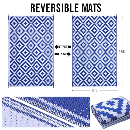 Outdoor Rug 9x18 ft Waterproof Reversible Mat (162 Sq Ft)