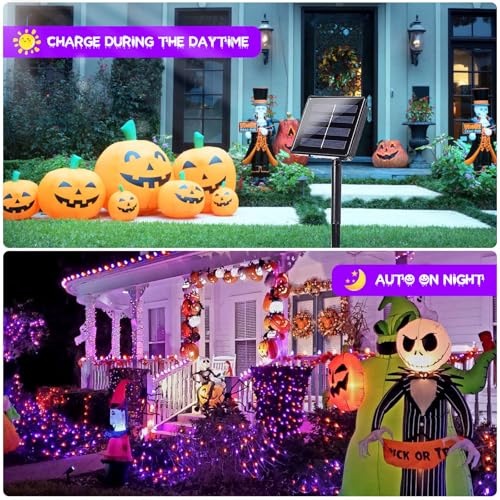 Solar Halloween String Lights Outdoor 2 Pack 200 LED 66FT Orange Purple (2 Count)