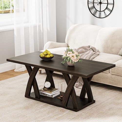 47" Farmhouse Coffee Table with Storage Shelf