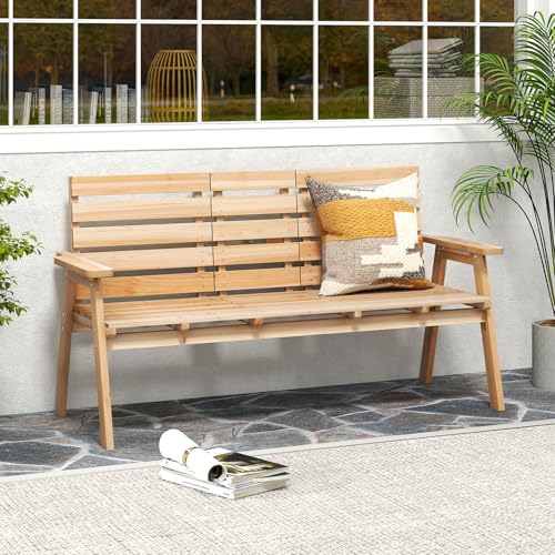 Outdoor Fir Wood Bench with Foldable Middle Table