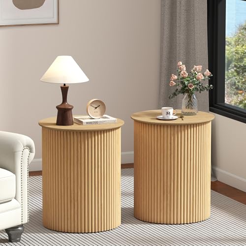 Small Round Side Table Fluted Night Stand Set of 2 (2 Count)