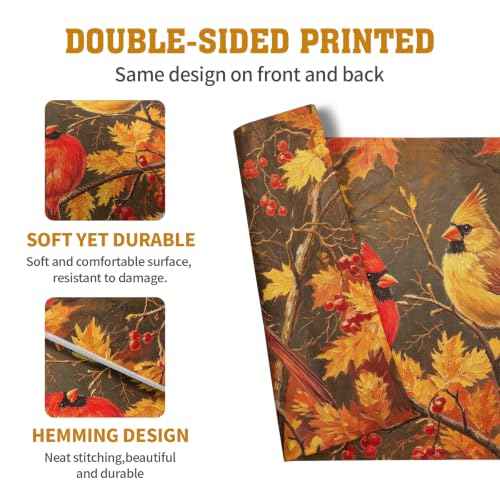 Maple Leaf Birds Fall Placemats Set of 4 Rustic Autumn Colored Maple Forest Tree Place Mat Seasonal Thanksgiving Harvest Table Mats for Party Kitchen Dining Outdoor Indoor Decor (4 Count)