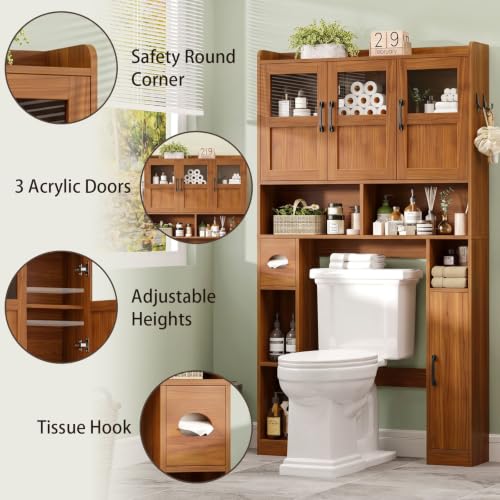 Farmhouse Over The Toilet Cabinet with 3 Acrylic Doors