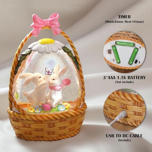 Easter Snow Globe Bunny Snow Globe Basket with Timer