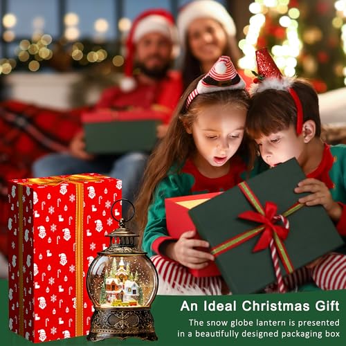 Christmas Snow Globe Water Lantern with Mountain Village and Train Scene Battery Operated or USB Powered Musical Lighted Holiday Decoration for Tabletop Display for Family and Friend