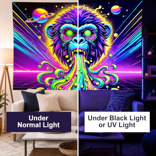 Blacklight Tapestry Gorilla Monkey Room Decor 78 x 59 Inch