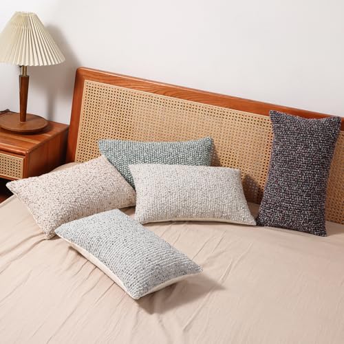 Striped Throw Pillow Covers 12x20 Set of 2 Colorful Purple Textured Boucle Chic Morden Boho Accent Farmhouse Rectangular Lumbar Decorative Couch Pillow Covers for Home Decor Bed Sofa Living Room (2 Count)