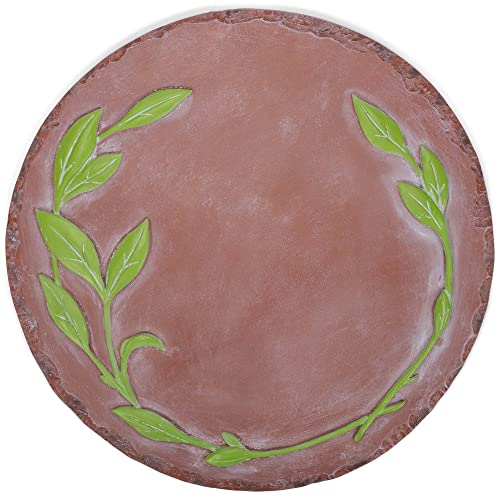 NAT & Jules Floral Laurel Wreath Leaves Pattern Dimensional Indoor Outdoor 12 inch Round Cast Resin Decorative Garden Stepping Stone