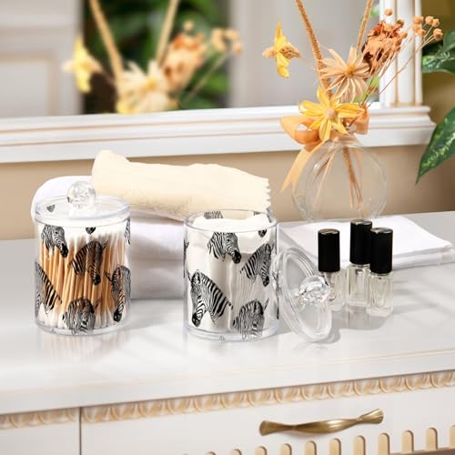2 Pack Qtip Holder Organizer Dispenser Zebra Line Print Bathroom Storage Canister Cotton Ball Holder Container for Cotton Pads (2 Count)