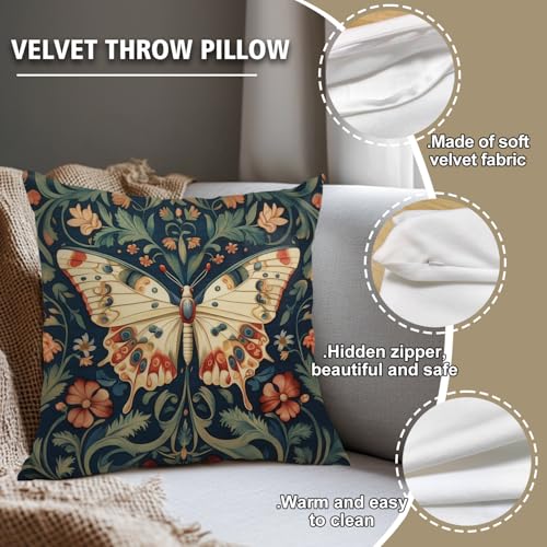 William Morris Abstract Vintage Floral Velvet Butterfly Design Throw Pillow Covers Home Decor
