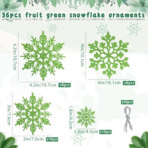 36pcs Christmas Lime Green Snowflake Ornaments (36 Count)