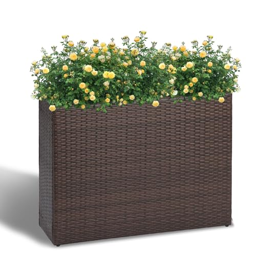 Large Rectangular Block Planter Box Handmade Wicker Tall Planters for Outdoor Plants with Removable Liners Modern Planter for Indoor Outdoor Patio Deck