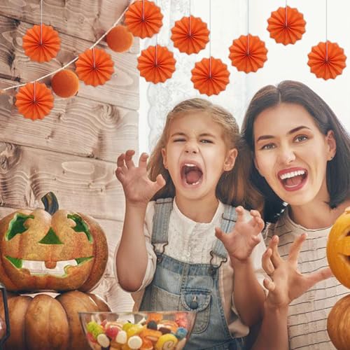 Orange Birthday Decorations DIY Orange Paper Fans Hanging Decoration 8in