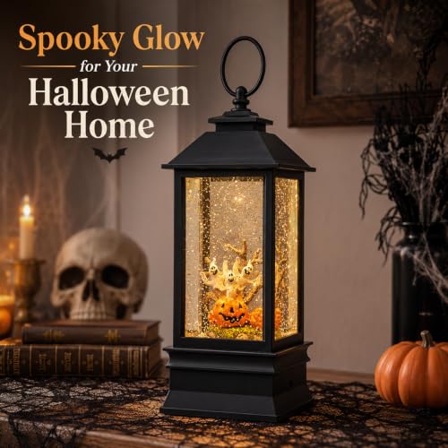 Halloween Snow Globe Lantern Water Glittering Spooky Ghosts in Pumpkins with Music