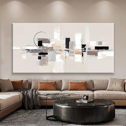 Large Abstract Black and White Wall Art For Living Room Prints 29" × 58"