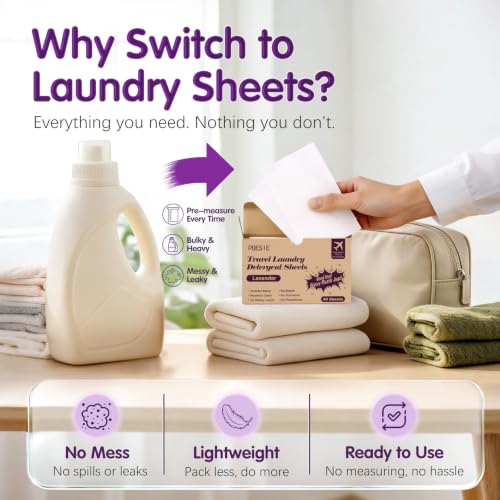 Travel Laundry Detergent Strips Lavender Scent 40 Sheets (40 Count)